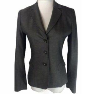 Elie Tahari Womens Herringbone Blazer Size 4 Gray 3 Button Fitted Wool Blend